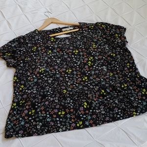 Loft Plus Black Floral Peplum Top with Back Detail